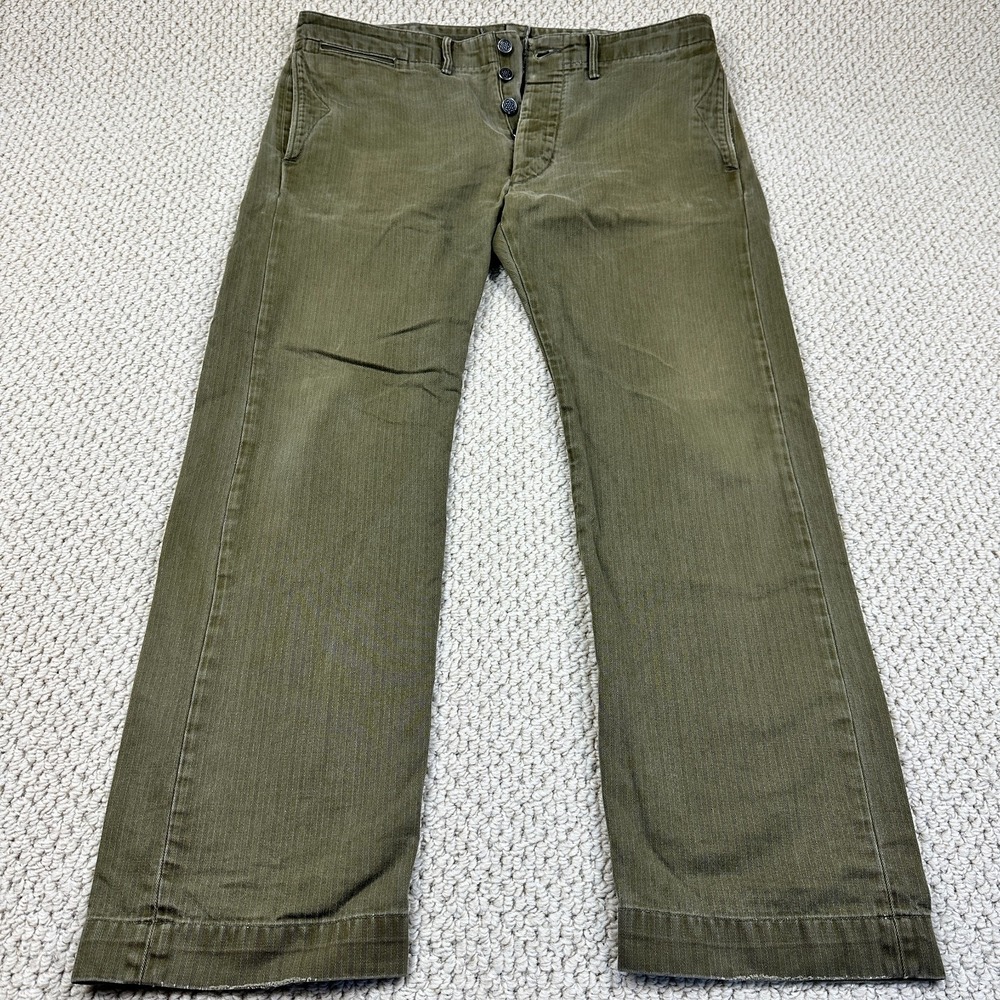 RRL Double RL HBT Field Pant Men 36x31 Green Military Utility Trouser Button Fly